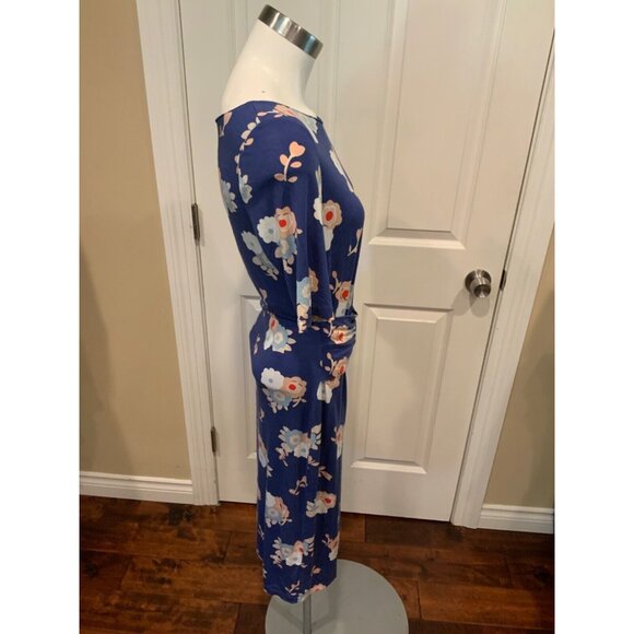 Boden Blue Multicolor Floral Patterned Short Sleeve Dress Size, 6R - Picture 2 of 5